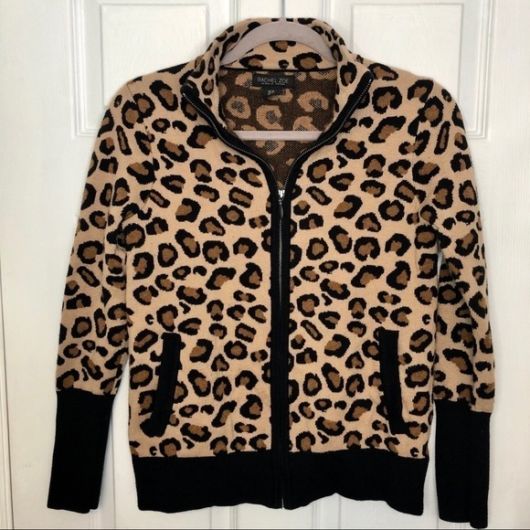 Rachel Zoe Leopard Print Zip Up Cotton Blend Sweater Jacket XS - Picture 2 of 8